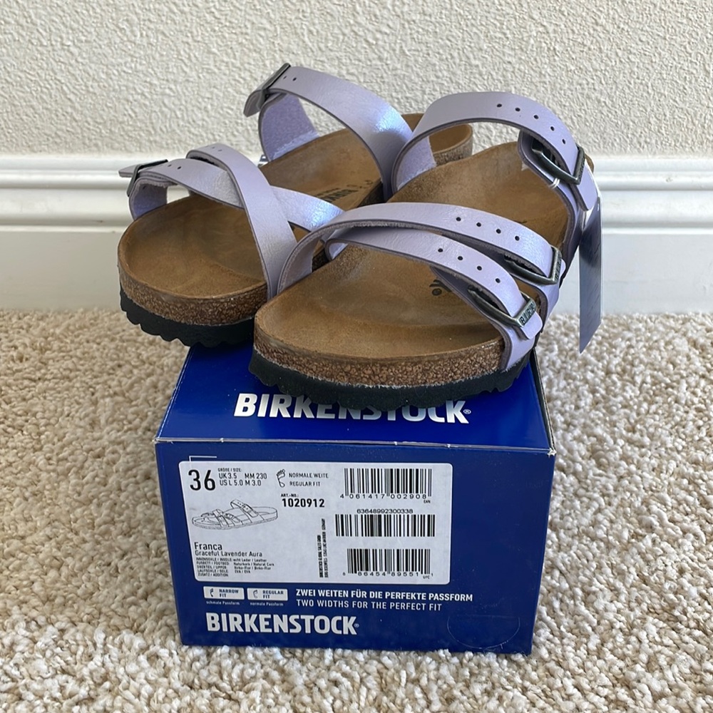 Birkenstock Franca Graceful Lavender Aura Sandals. Size 36.